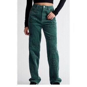 PacSun Women’s Corduroy Pants Size 26  90s Boyfriend Embroidered Boho Hippie
